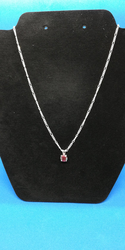 16" Sterling Silver figaro necklace with Alexandrite round pendant