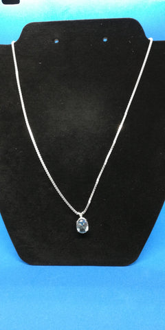 Copy of 18" Sterling Silver box necklace with Aquamarine oval pendant