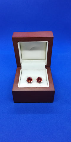 6 prong Sterling Silver & Padparadscha Sapphire Solitaire Earrings